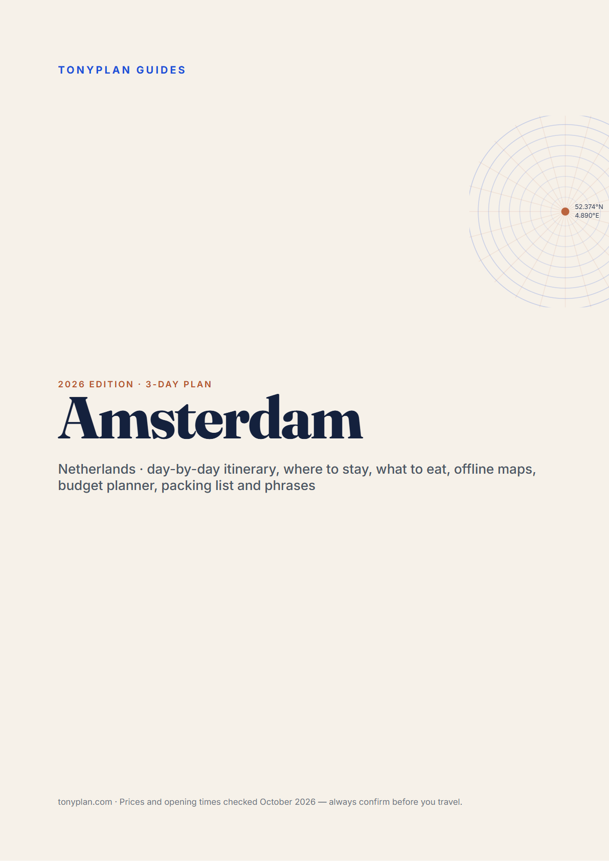 Amsterdam 3-Day Travel Guide 2026 — Itinerary, Food, Maps & Budget Planner (PDF) — preview