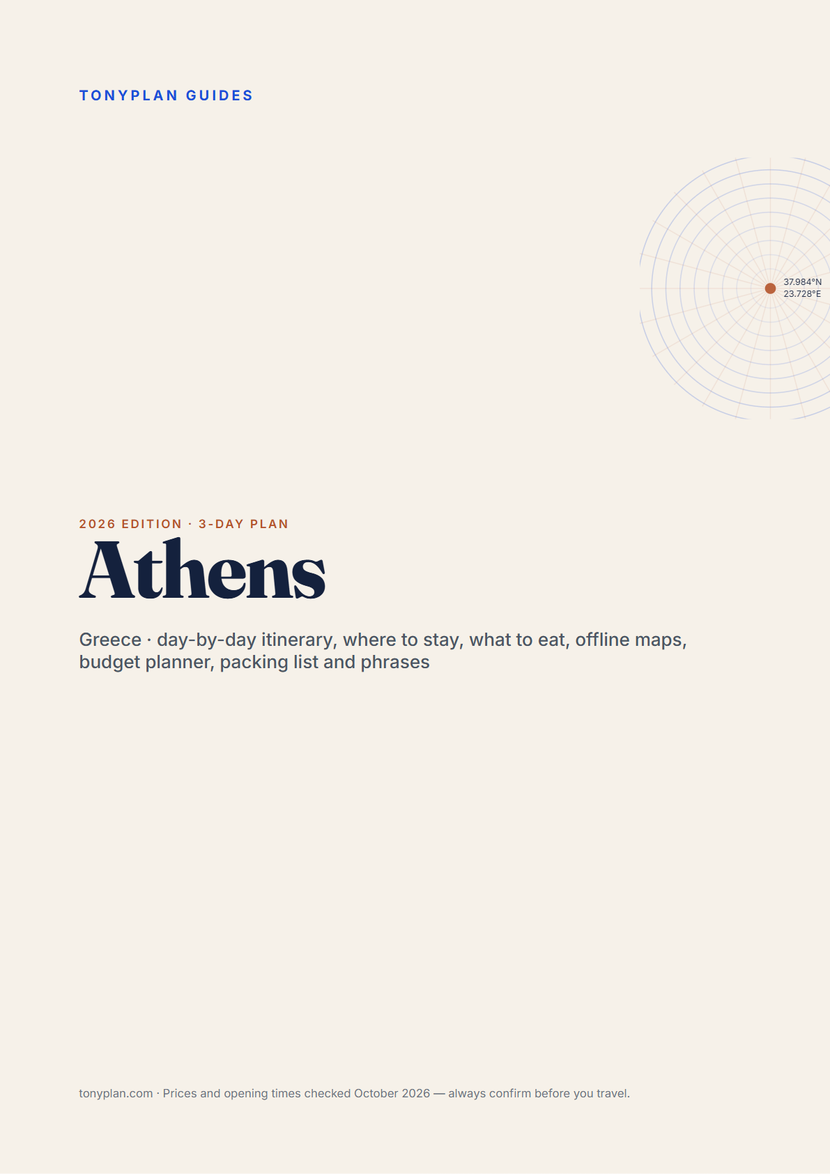 Athens 3-Day Travel Guide 2026 — Itinerary, Food, Maps & Budget Planner (PDF) — preview