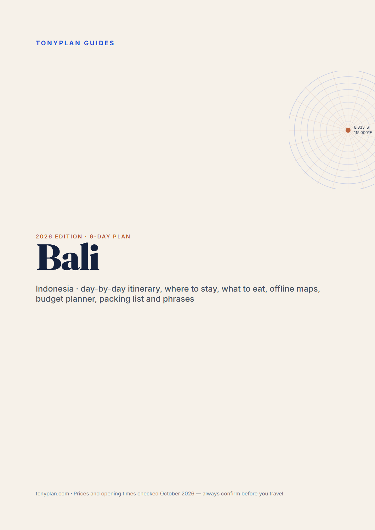 Bali 6-Day Travel Guide 2026 — Itinerary, Food, Maps & Budget Planner (PDF) — preview