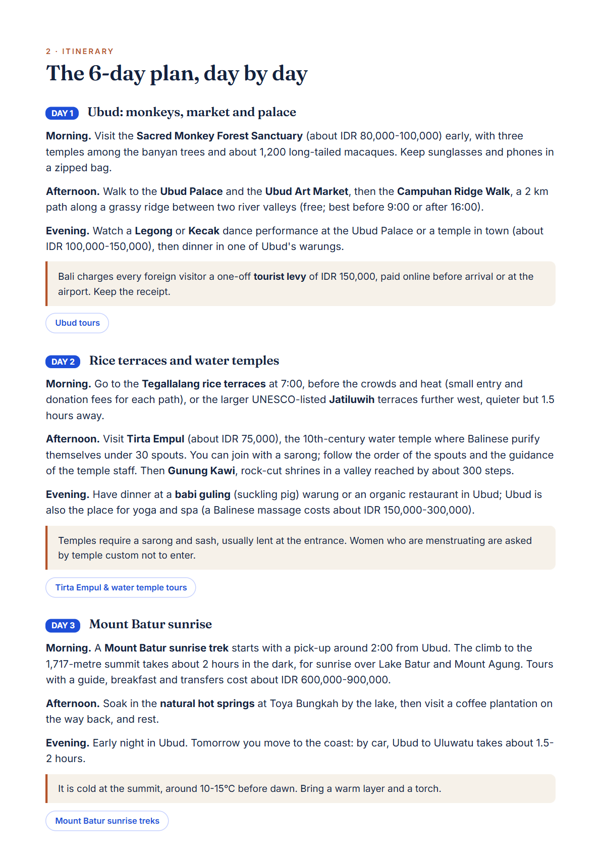 Bali 6-Day Travel Guide 2026 — Itinerary, Food, Maps & Budget Planner (PDF) — page 2