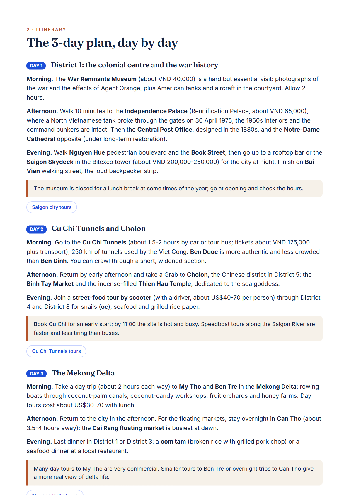 Ho Chi Minh City 3-Day Travel Guide 2026 — Itinerary, Food, Maps & Budget Planner (PDF) — page 2