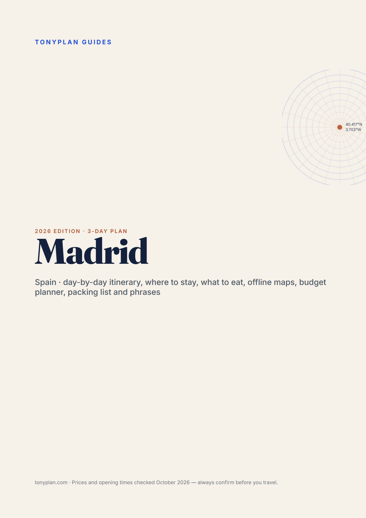 Madrid 3-Day Travel Guide 2026 — Itinerary, Food, Maps & Budget Planner (PDF) — preview