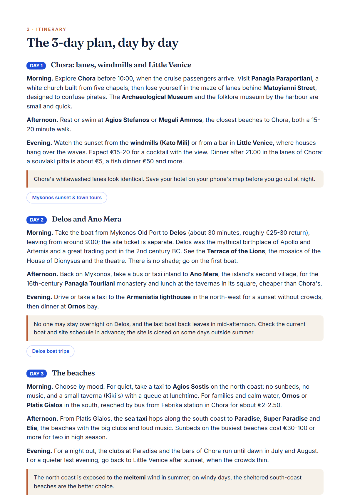 Mykonos 3-Day Travel Guide 2026 — Itinerary, Food, Maps & Budget Planner (PDF) — page 2