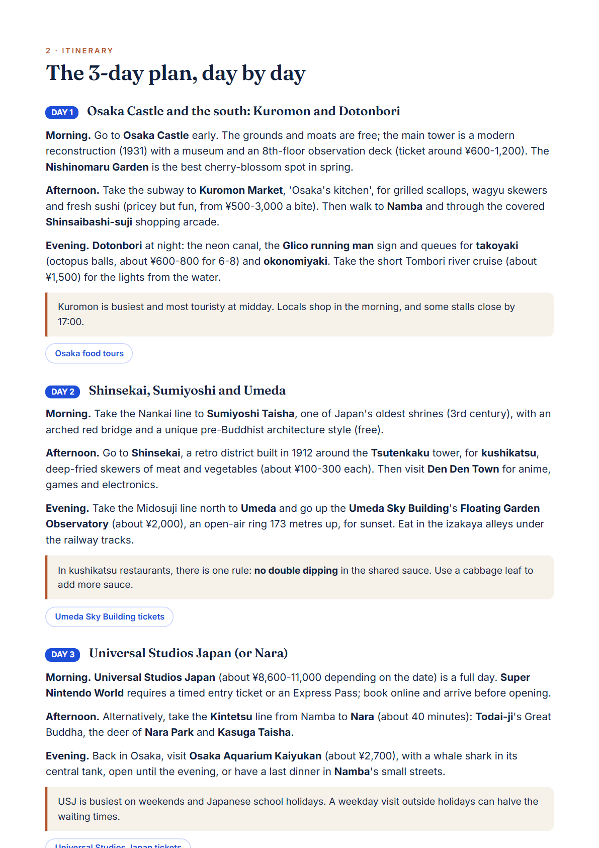 Osaka 3-Day Travel Guide 2026 — Itinerary, Food, Maps & Budget Planner (PDF) — page 2