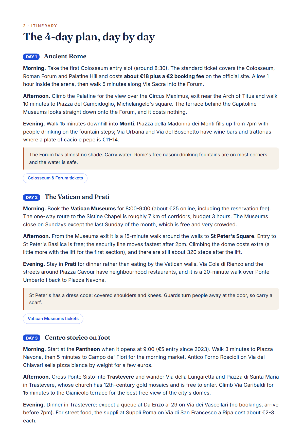 Rome 4-Day Travel Guide 2026 — Itinerary, Food, Maps & Budget Planner (PDF) — page 2