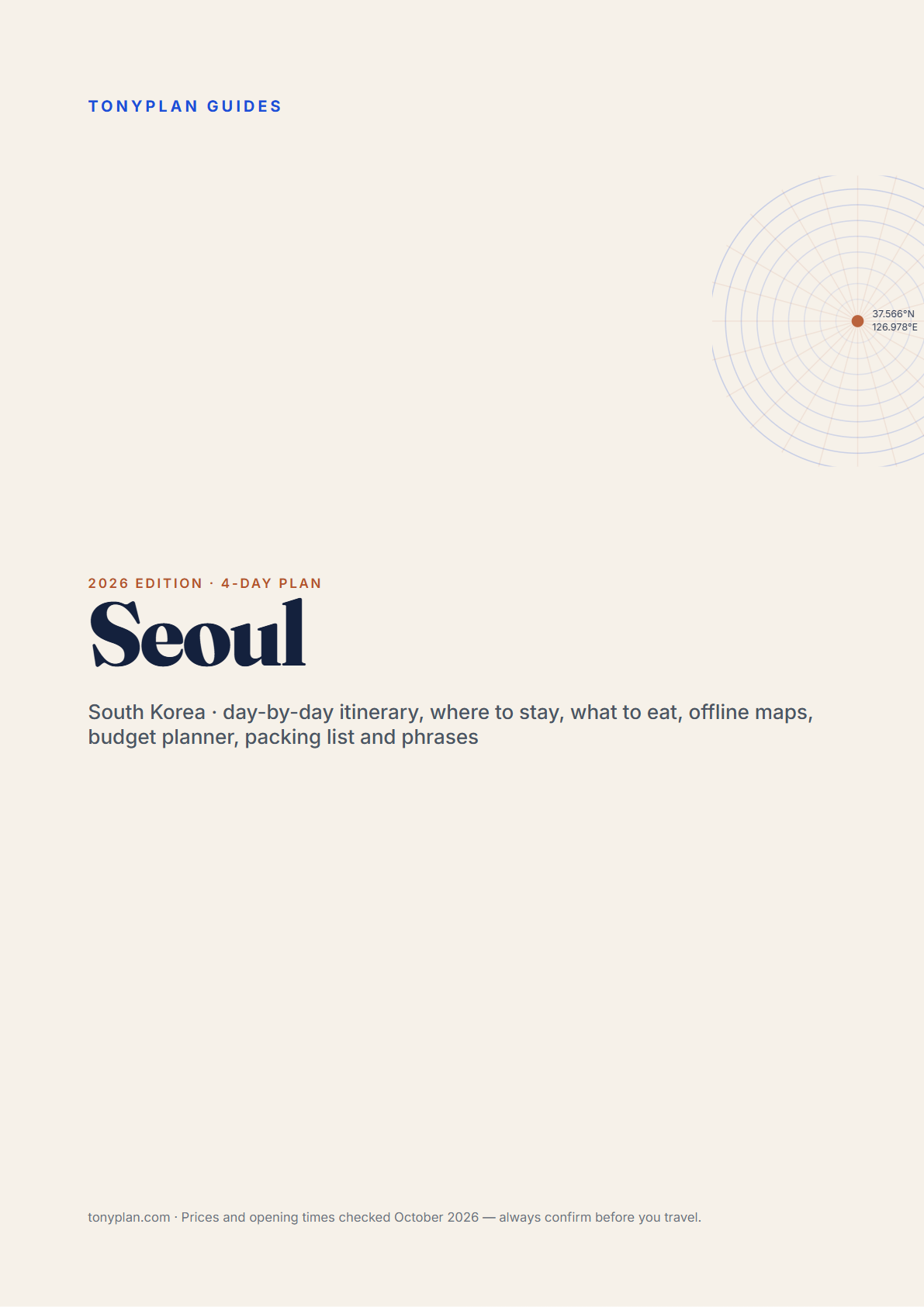 Seoul 4-Day Travel Guide 2026 — Itinerary, Food, Maps & Budget Planner (PDF) — preview
