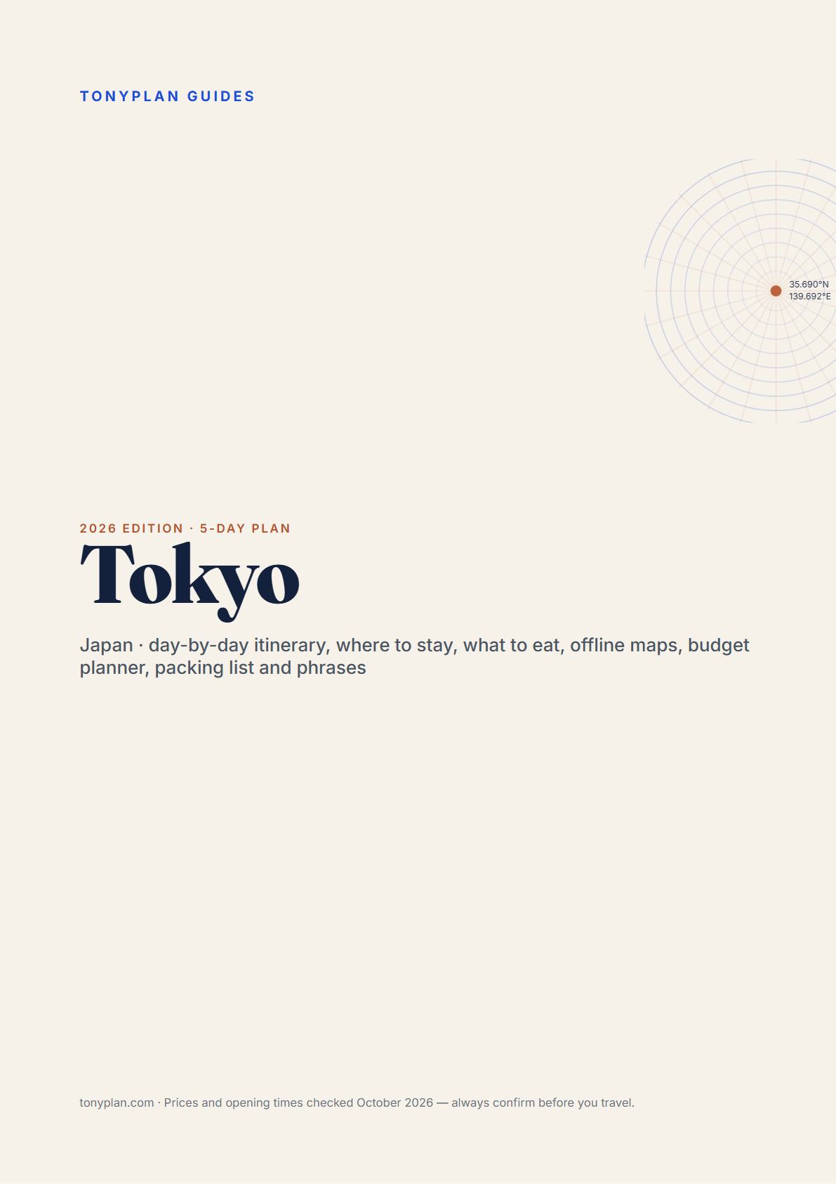 Tokyo 5-Day Travel Guide 2026 — Itinerary, Food, Maps & Budget Planner (PDF) — preview