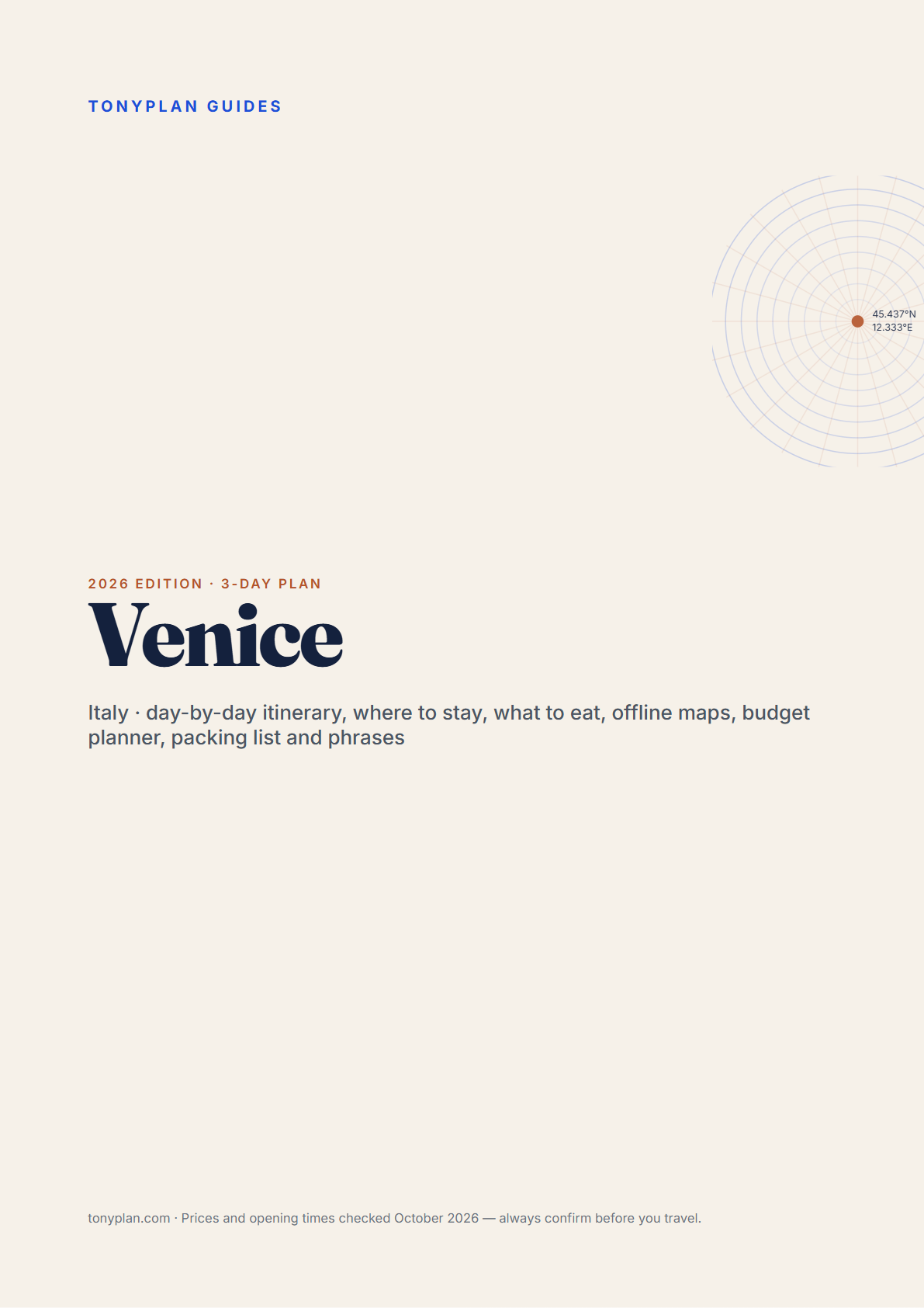 Venice 3-Day Travel Guide 2026 — Itinerary, Food, Maps & Budget Planner (PDF) — preview