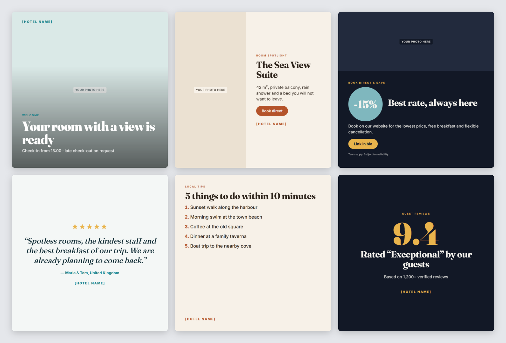 Hotel Social Media Template Pack — 30 Instagram & Facebook Posts — preview