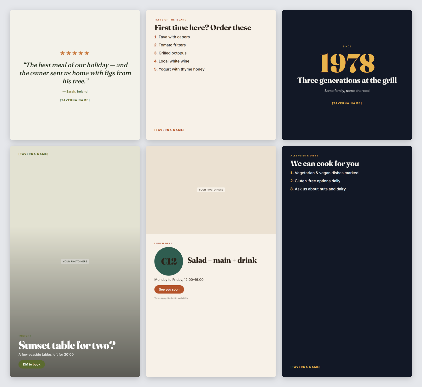 Restaurant & Taverna Template Pack — Menus, Specials & Stories — page 2