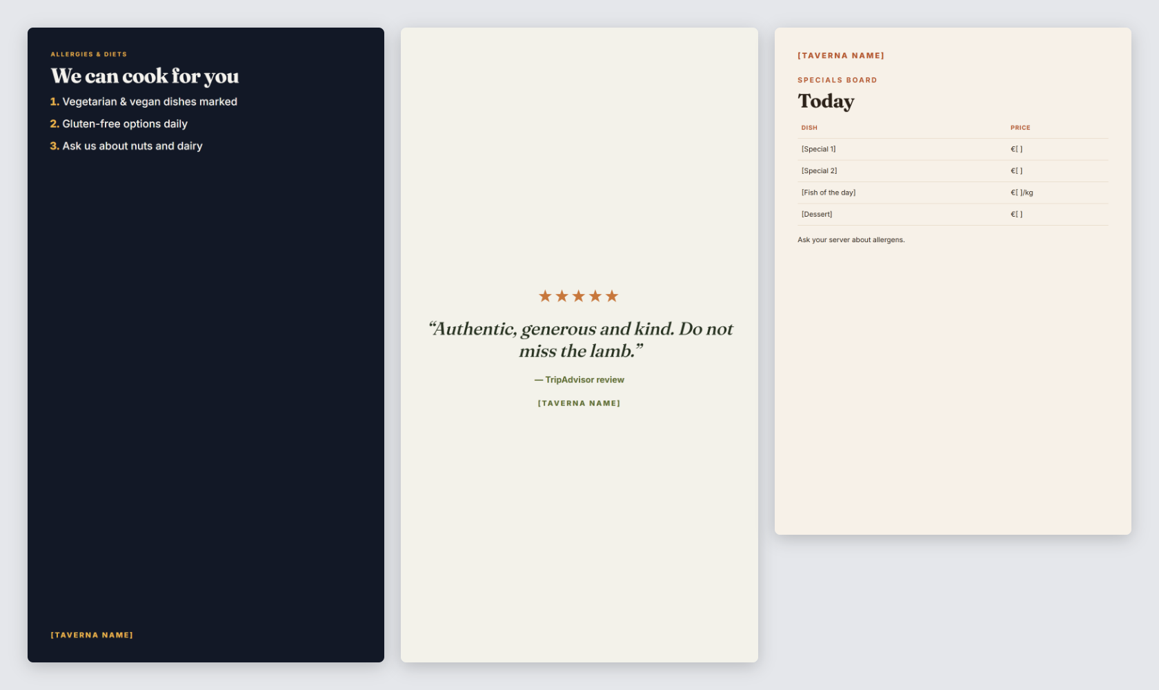 Restaurant & Taverna Template Pack — Menus, Specials & Stories — page 3