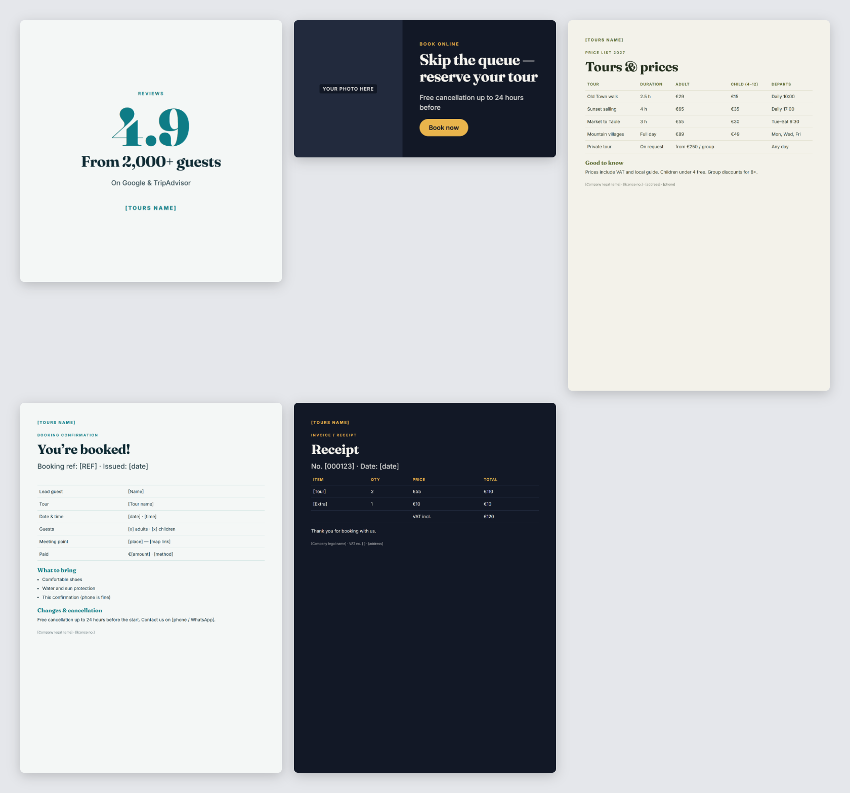 Tour Operator Template Pack — Tour Cards, Price Lists & Booking Confirmations — page 2