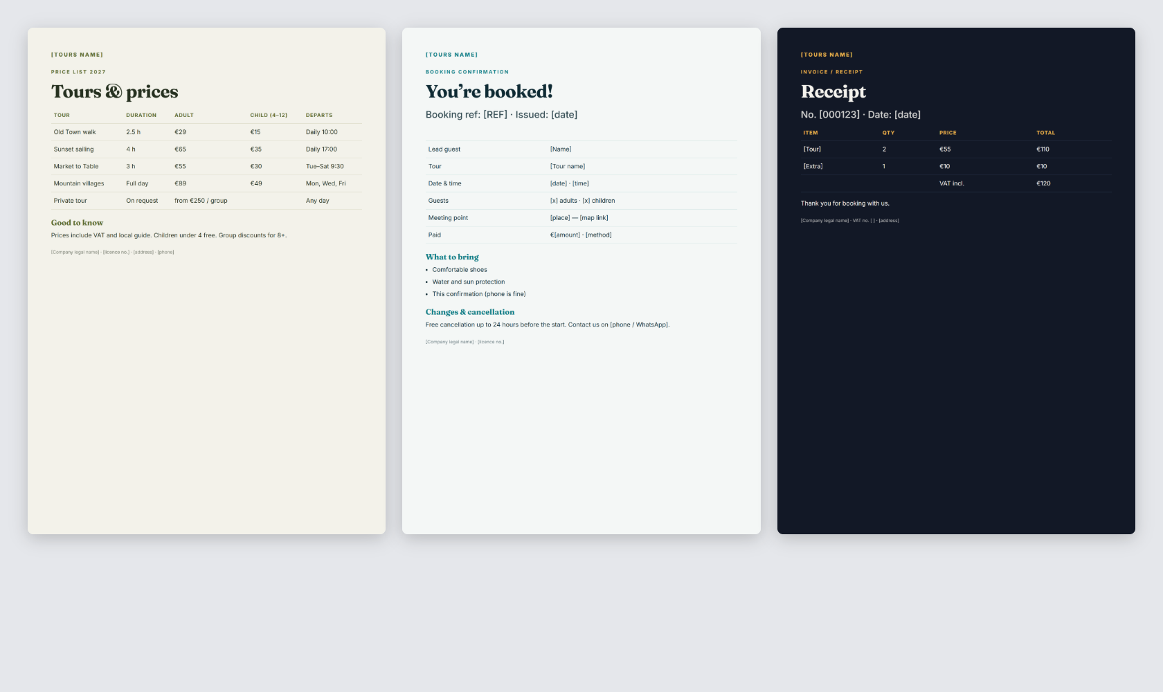 Tour Operator Template Pack — Tour Cards, Price Lists & Booking Confirmations — page 3