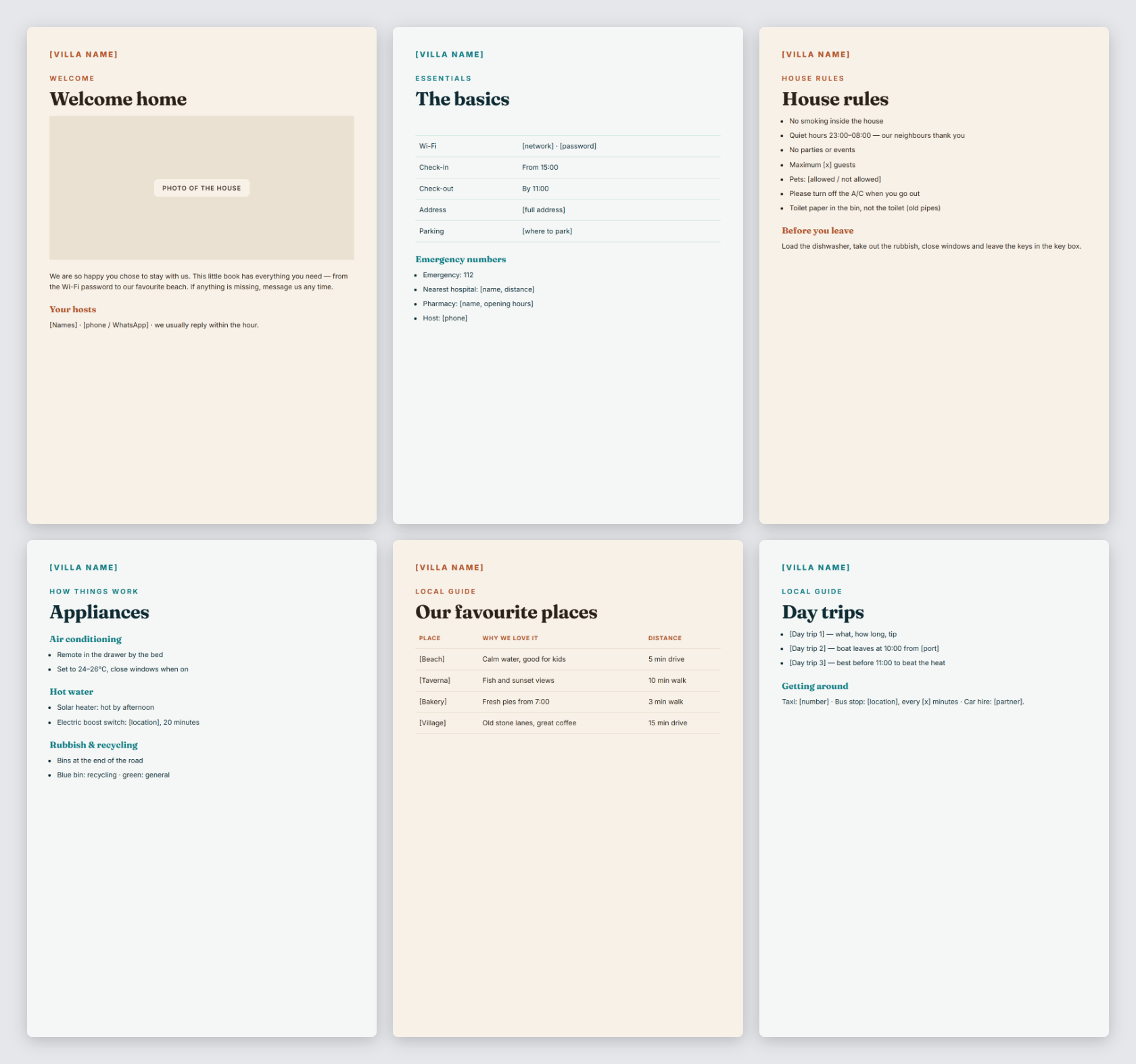 Villa & Airbnb Welcome Book — House Rules & Local Guide — preview