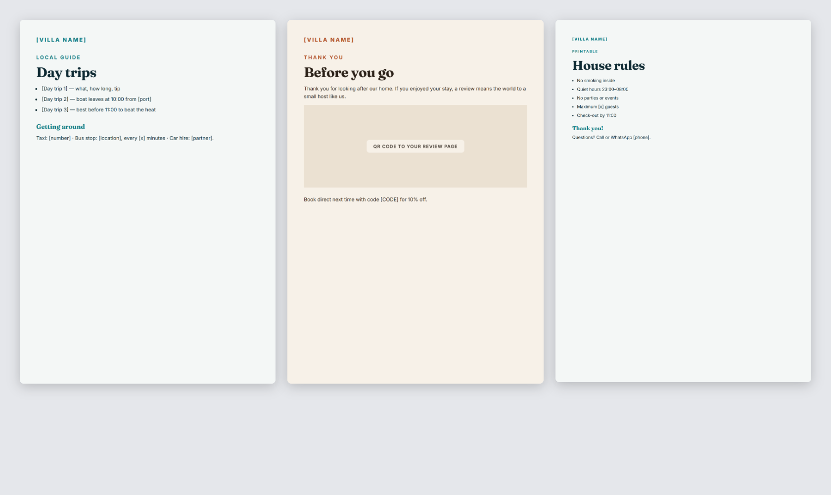 Villa & Airbnb Welcome Book — House Rules & Local Guide — page 3